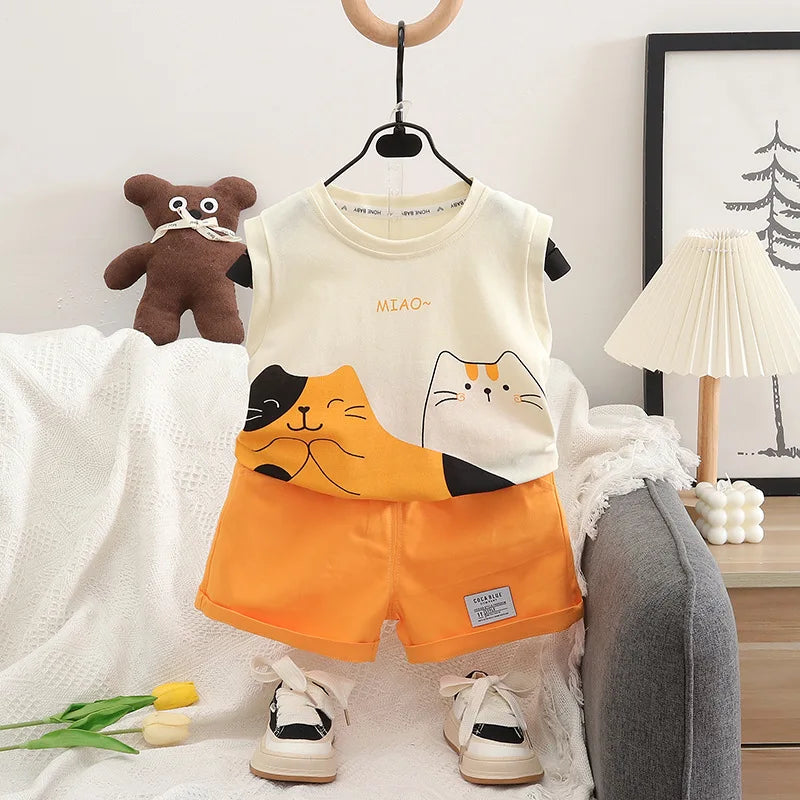 New Summer Baby Girls Clothes Suit Children Boys Vest Shorts 2Pcs/Sets Kids Clothing Infant Sports Costume Toddler Tracksuits