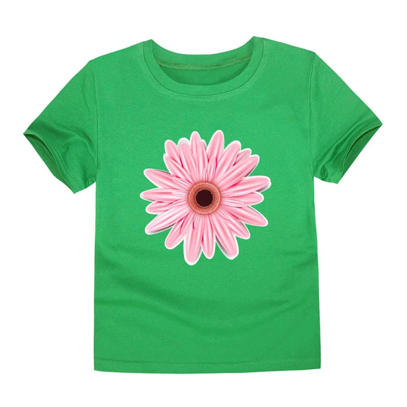 100% Cotton Toddler Girl T Shirt 2 to 3 4 5 6 7 8 9 10 11 12 13 14 Years Pink White Tshirt Flower Print Teenage Girls Tee Shirts