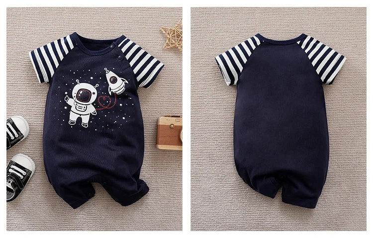 Summer Boys and Girls Cute Navigator Comfortable and Casual Cotton Short Sleeve Round Neck Baby Bodysuit