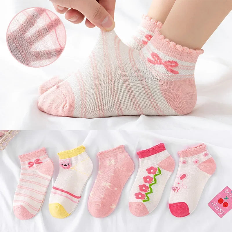 5 Pairs/Lot Kids Soft Cotton Socks Korean Love Heart Flower Print Baby Girl Socks Autumn Winter Warm Children Middle Tube Socks