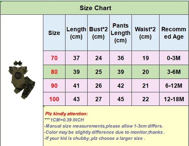 Infant Baby Girl Clothes Set Cotton Solid Letters Short Sleeve Romper Camouflage Pants and Bowknot Headband 3pcs Outfit