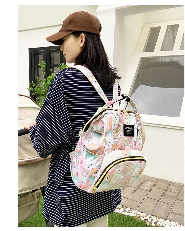 25*38CM Baby Diaper Bag Cartoon Print Handbag Waterproof Reusable Diaper Bag Outdoor Travel Stroller Carrying Bag Storage