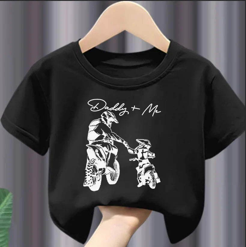 Boys "Daddy + Me" Riding Motorcycle Round Neck T-shirt Tee Top Casual Soft Comfortable for Summer Kids  Boys Clothes Best Seller