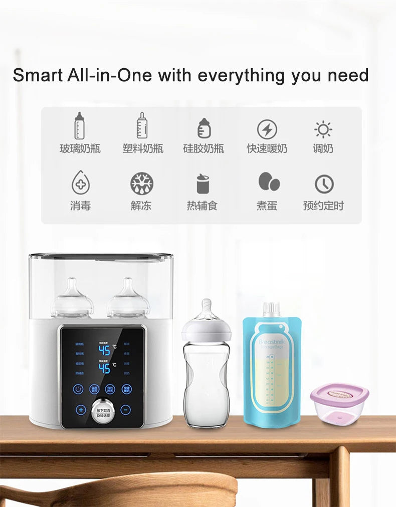 Multi function Baby Bottle Warmer Heater Sterilizer 8-in-1 Fast Milk Warmer with Timer Breast Milk or Formula Fits 2 Bottles