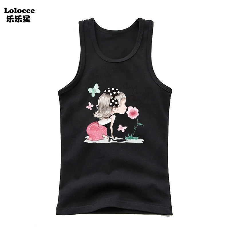 2023 New Girls Cute Singlet Underwear Princess Cotton Tank Tops Cartoon Kawaii Girl Print Sleeveless Shirt