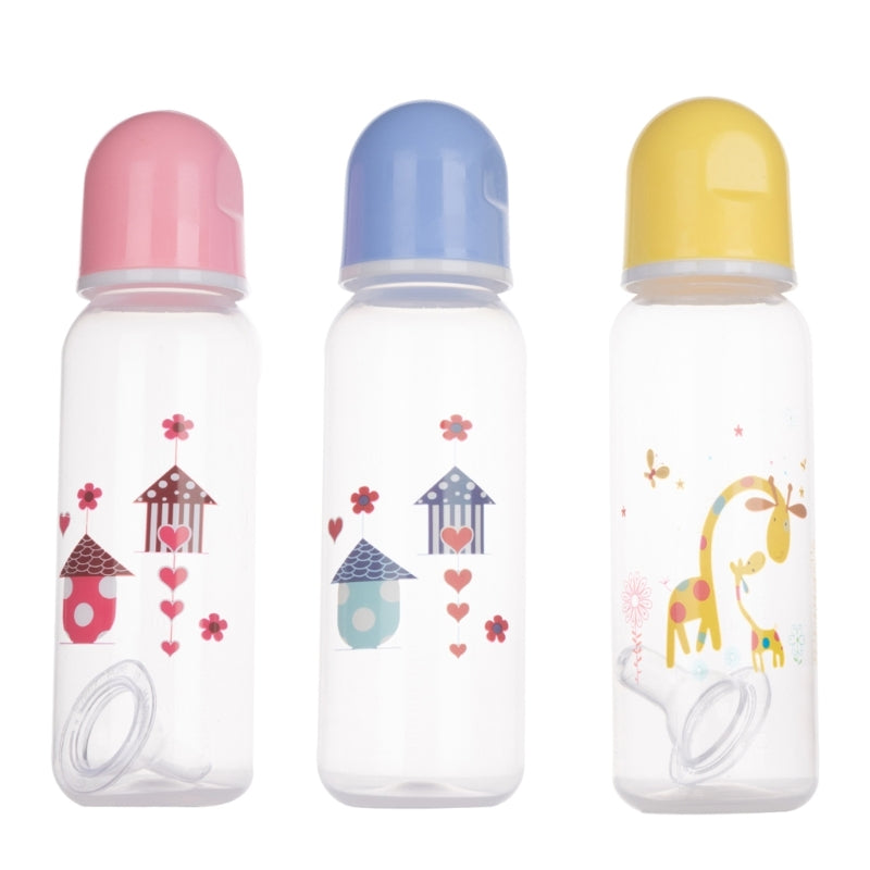 Upgraded 250ml Plastics Baby Bottle Cartoon Pattern Baby Feeding Bottle Suitable for Infant Newborn 7-inch Height