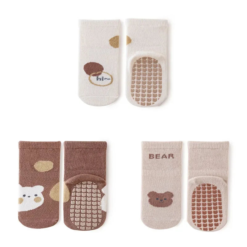 3 Pairs Newborn Baby Socks Cartoon Toddler Anti Slip Cotton Floor Socks for Girl Boy Cute Unisex Accessories Four Season