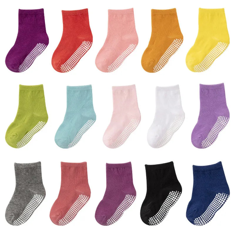 6 Pairs/lot Cotton Sock with Rubber Grips Children's Anti-slip Boat Socks Non-slip Socks for Boys1-7Years