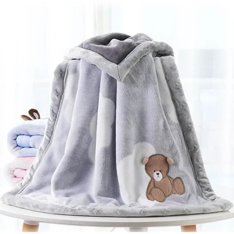 Flannel Baby Blanket Cartoon Embroidery Newborn Receiving Blanket for Children Baby Boy Girl Stroller Cover Bedding Quilts Stuff