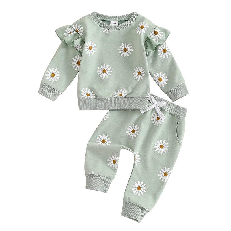 Toddler Kids Clothes Girls Clothing Floral Print Long Sleeve Loose Pullover Sweatshirts+Pocket Pants Sets