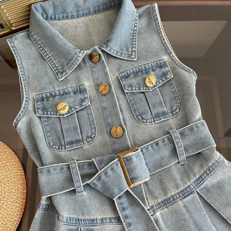 Children Girls Fashion Sleeveless Denim Dress 2024 Summer Cool Baby Girls Casual Vest Dresses