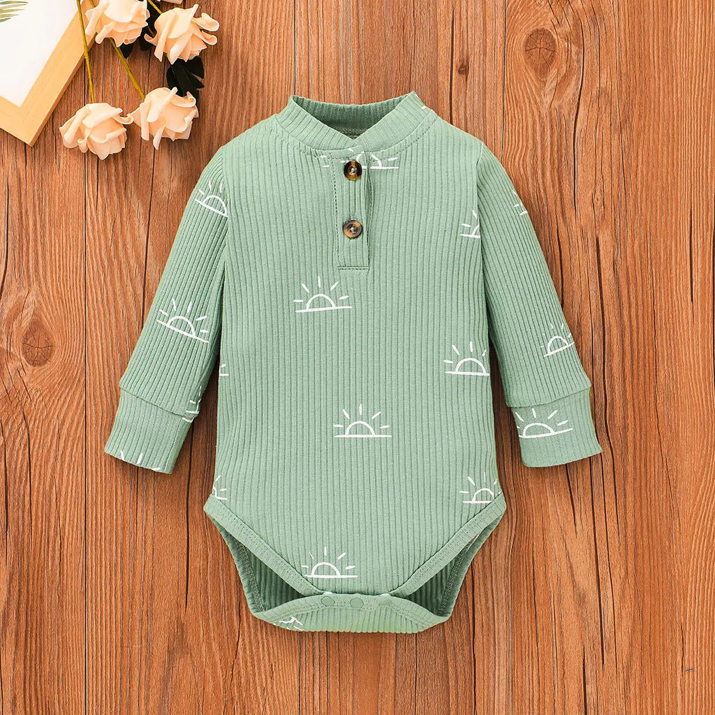 3PCS Baby Boy Clothes Set Spring Autumn Knitted V-neck Romper+infant Pants+Cap Newborn Outfit