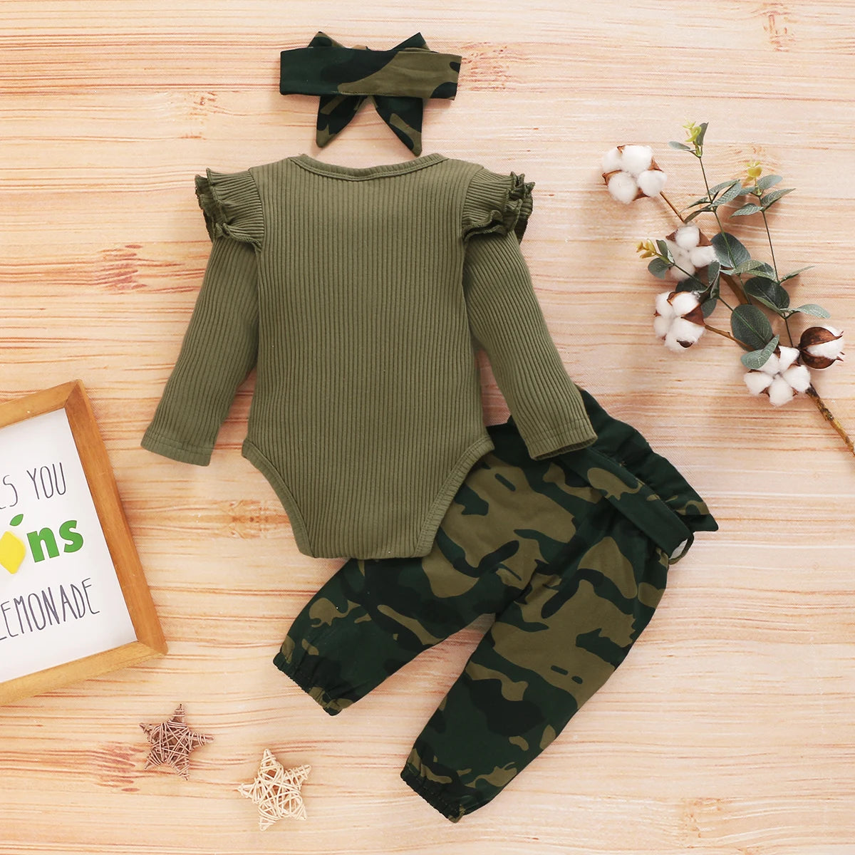 Camouflage Baby Clothes for Baby Girls 3Piece Outfit Knitted Sets for Baby Long Sleeve Toddler Autumn Clothing with Headband