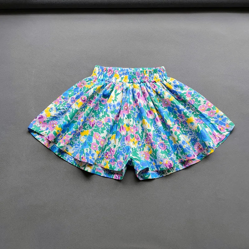 Baby Girls Flower Culottes Summer Sweet Fashionable Children's Floral Wide-Leg Hot Pants Kids Girls Mini Shorts