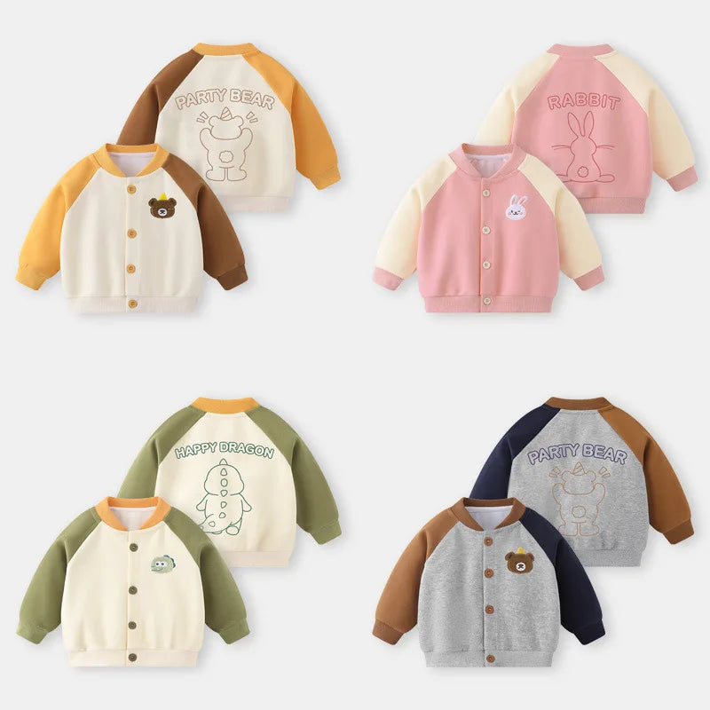 Infant Baby Boy Baseball Uniform Spring Autumn Raglan Sleeve Toddler Boy Jacket V-collar Cartoon Spliced Kid Girl Outerwear Coat