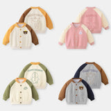 Infant Baby Boy Baseball Uniform Spring Autumn Raglan Sleeve Toddler Boy Jacket V-collar Cartoon Spliced Kid Girl Outerwear Coat