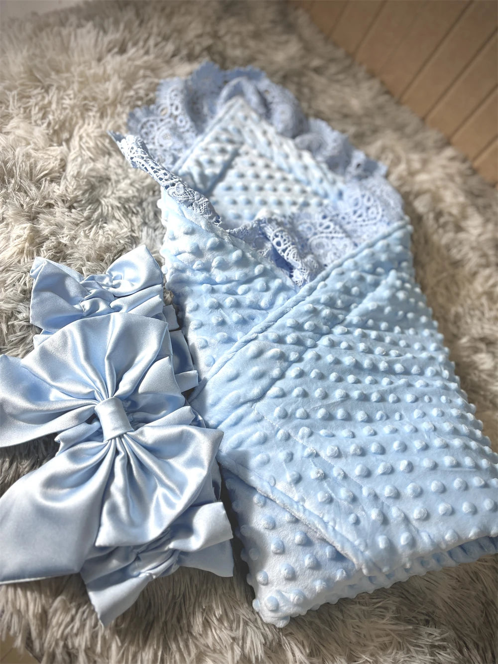 Baby Winter Swaddle Blanket Boys Girls French Lace Essential Receiving Blanket Ultra-Soft Newborn Registry Sleeping Wraps