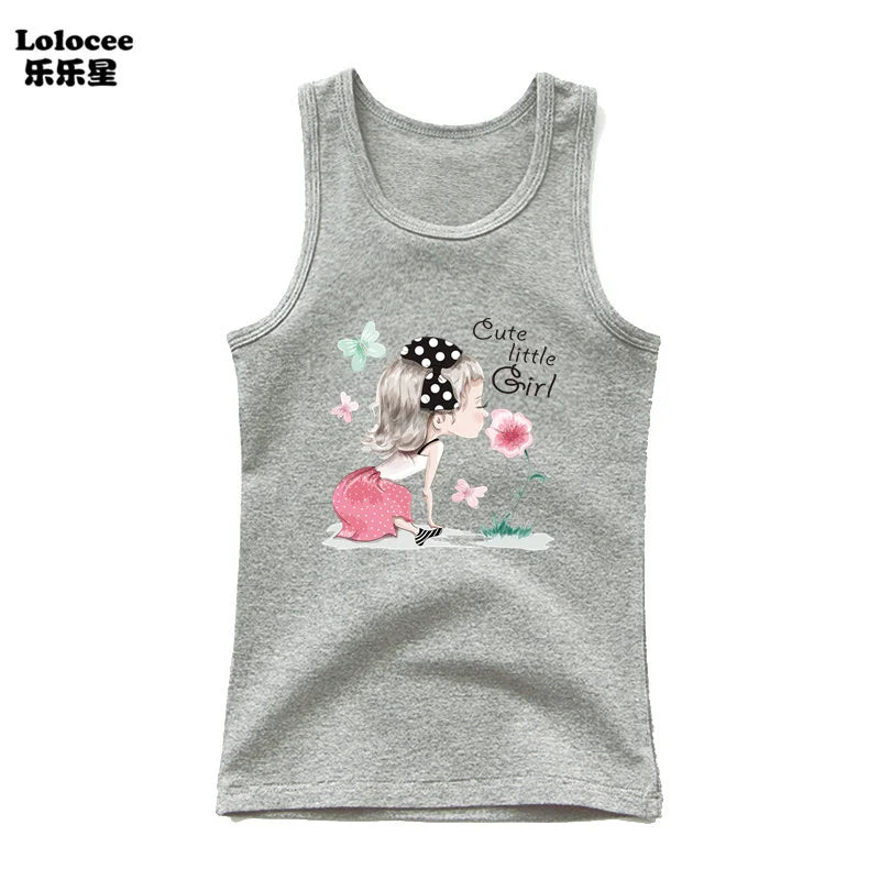 2023 New Girls Cute Singlet Underwear Princess Cotton Tank Tops Cartoon Kawaii Girl Print Sleeveless Shirt