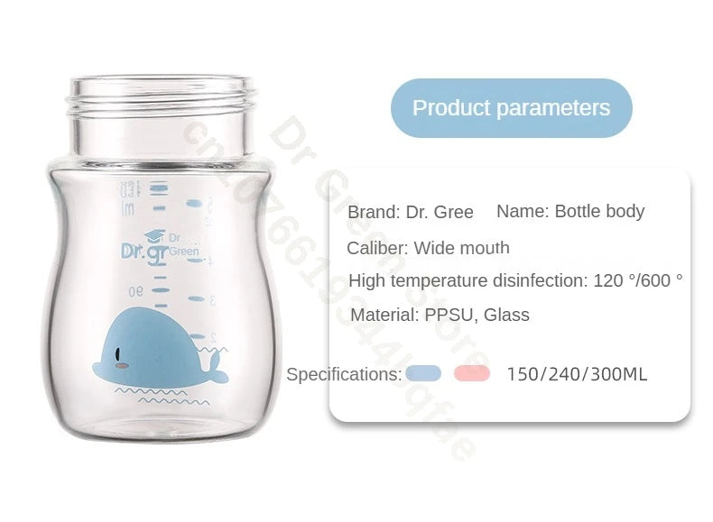 Dr.Green  Wide Mouth Baby Bottle body Inverted Bottle Body Glass/PPSU material 150mL/240mL/300mL High temperature resistant