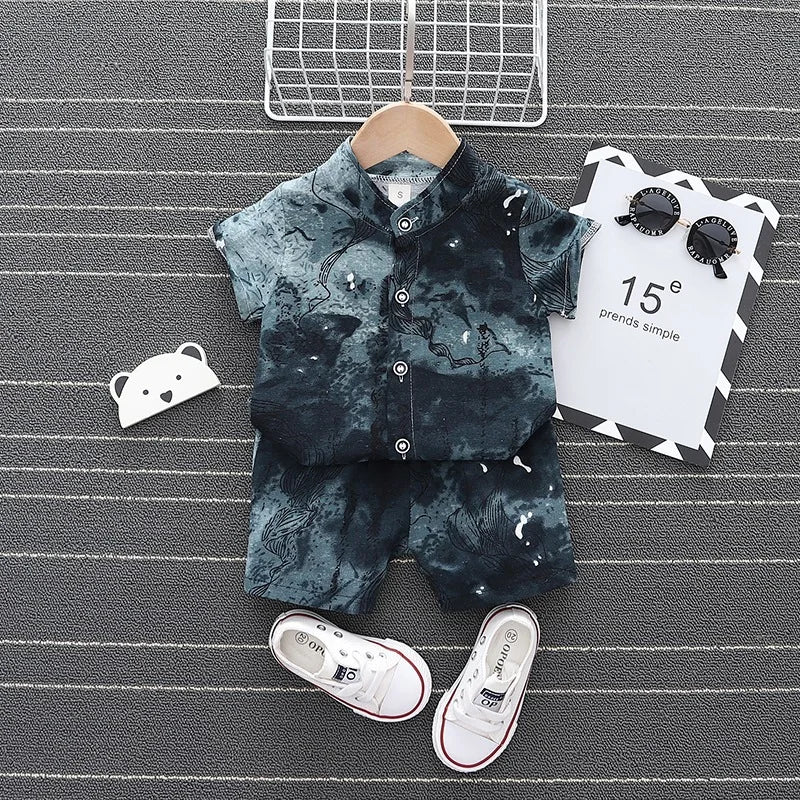 Cute Cotton Baby boys Short-Sleeves Shirt Clothes Suits Summer fashion kids boy Clothing Sets handsome