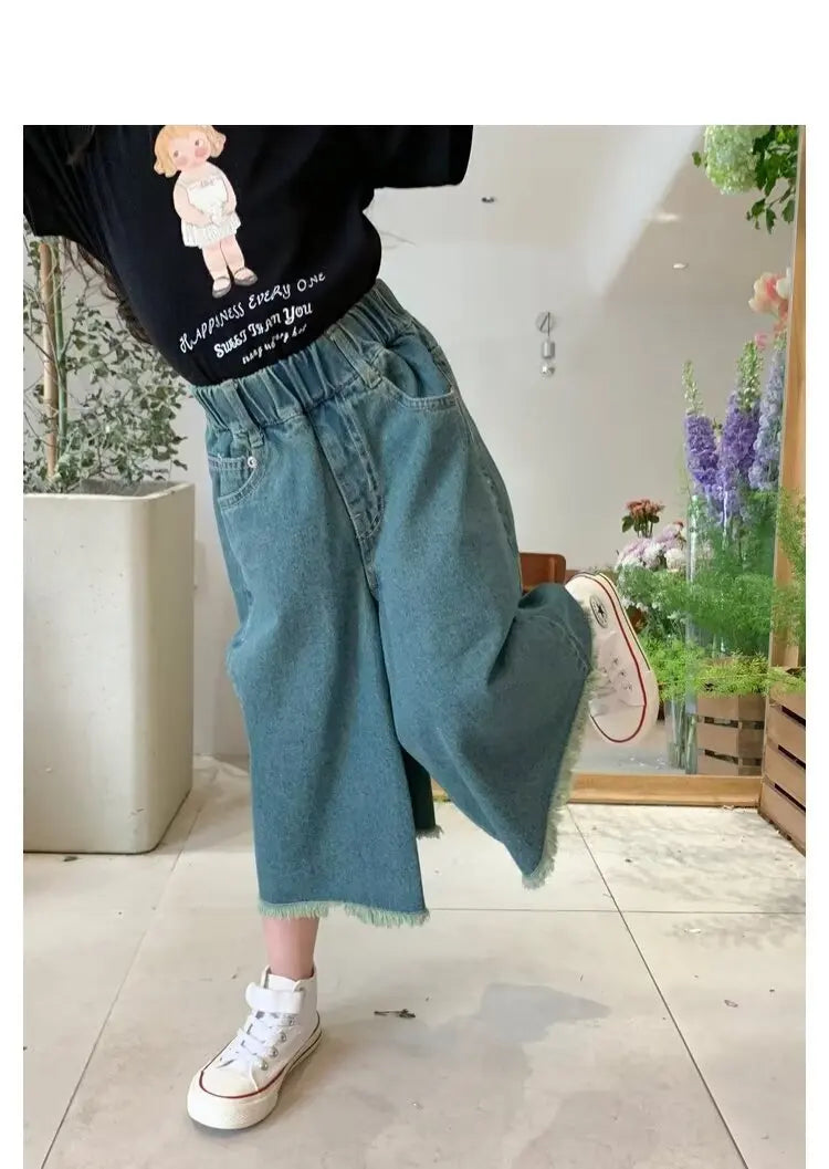 Girls' Jeans Spring And Summer New Style Children's Straight-leg Medium And Large Children's Wide-leg Spring Loose Trousers