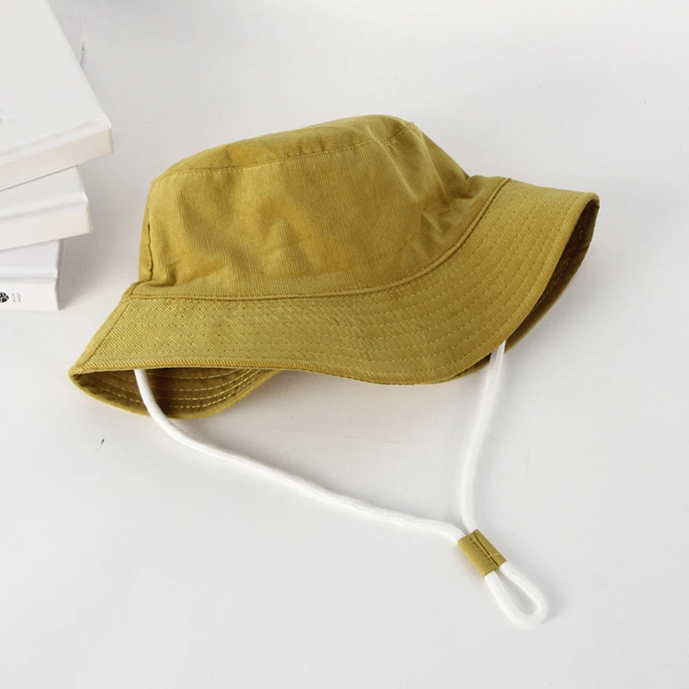 Korean Classical Bucket Hat Cream Color Children's Fisherman's Hats Autumn Travel Baby Boys Girls Sun Caps For Kids 0-8 Years