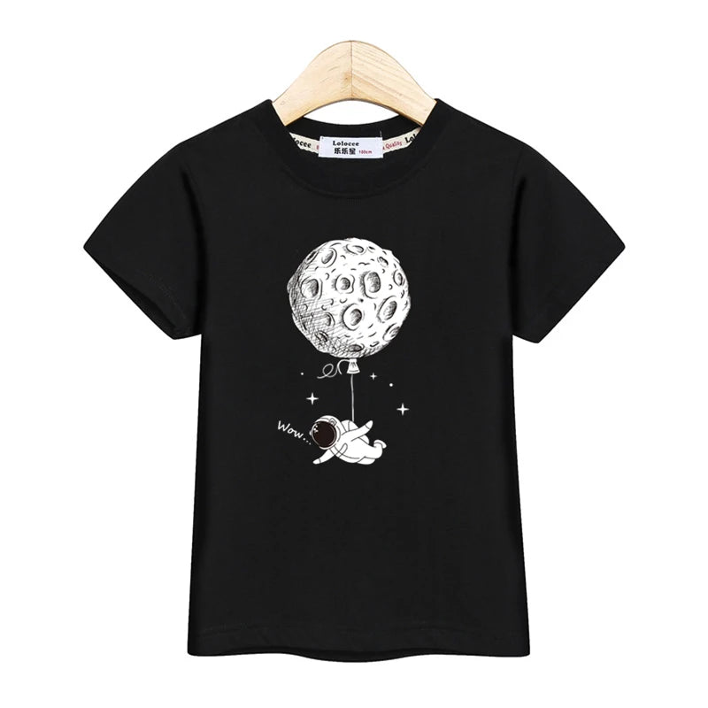 Astronaut New Cartoon T-shirt Boys Summer Shirt Children Short Sleeved Tops Spaceman Clothes 3-14T