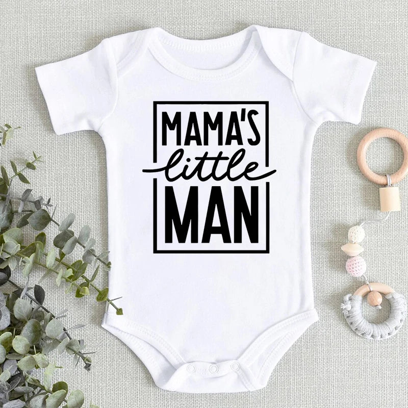 Mama's Little Man Print Newborn Autumn Bodysuit High Quality Soft Cotton Infant Boy Clothes Funny Cute Baby Short Sleeve Romper