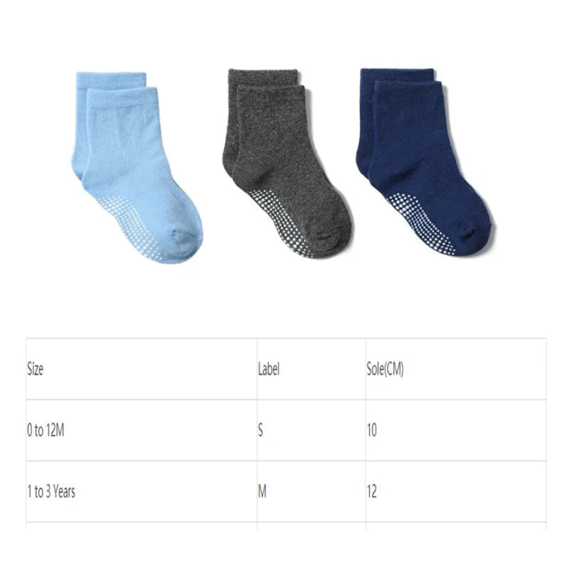 6 Pairs/lot Cotton Sock with Rubber Grips Children's Anti-slip Boat Socks Non-slip Socks for Boys1-7Years