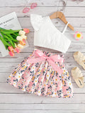 Camisole and Floral Short Skirt Trendy Girls' 2Pcs Set Children's Summer Clothes 2-5Y  Kids Suspenders Top Suit Girls Outfit