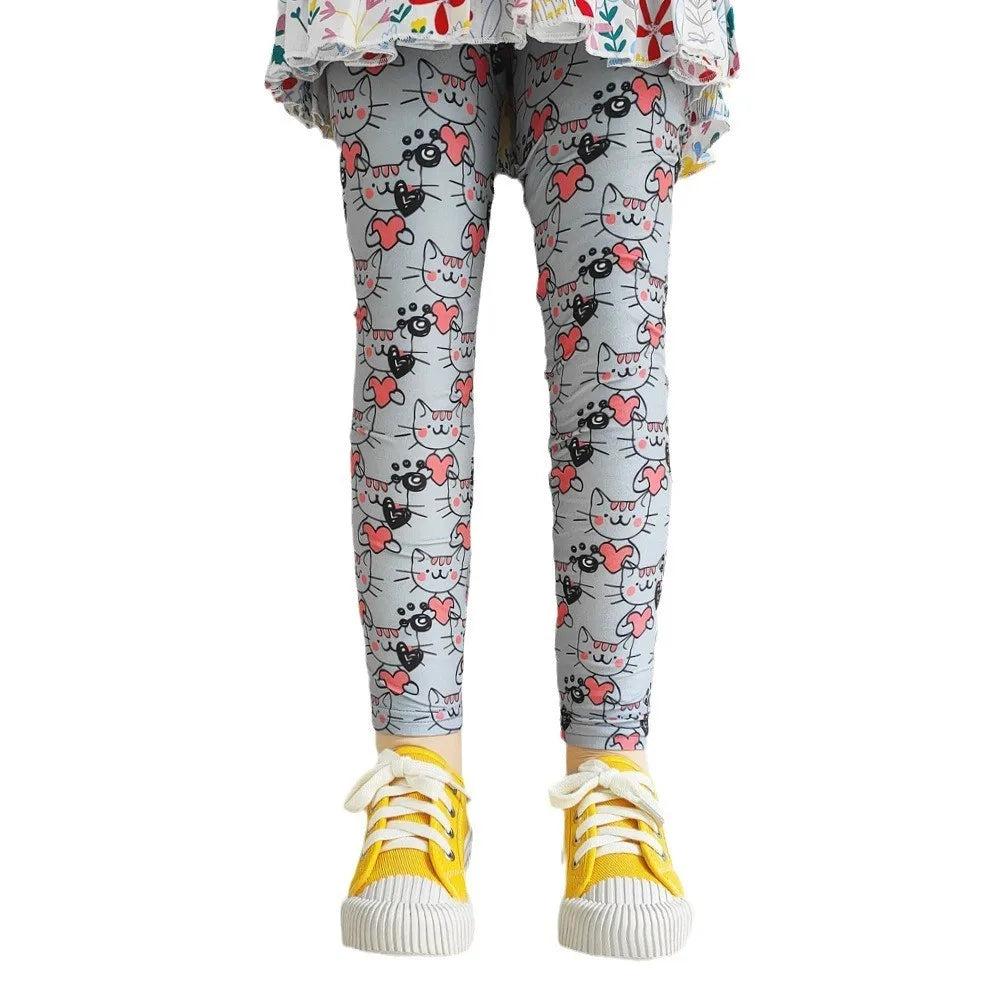 Cute Girls Leggings Spring Autumn Printing Flower Pants Sweet Girl Pencil Pants Kids Trousers Children Clothing