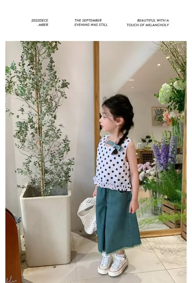 Girls' Jeans Spring And Summer New Style Children's Straight-leg Medium And Large Children's Wide-leg Spring Loose Trousers