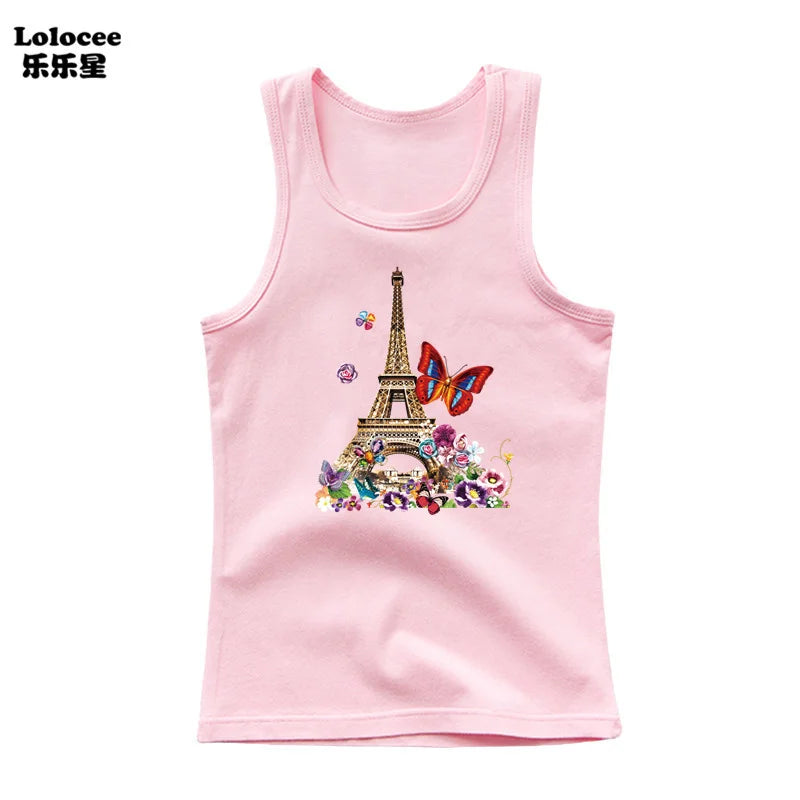 2023 New Girls Cute Singlet Underwear Princess Cotton Tank Tops Cartoon Kawaii Girl Print Sleeveless Shirt