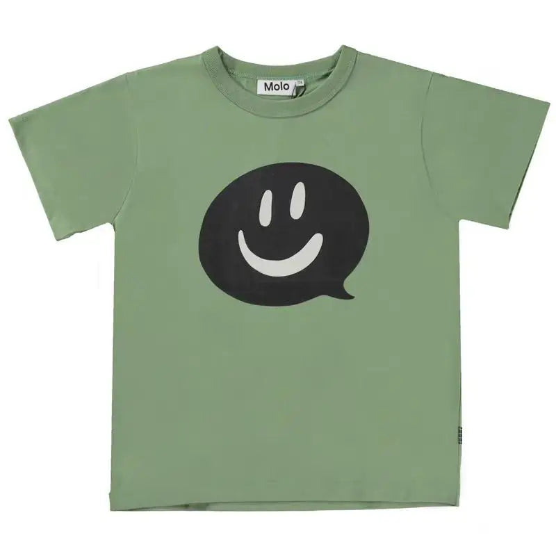 Boys Clothes Molo Brand New Summer Sale Smile Face Kids T-shirts Short Sleeve Cute Cartoon Tops Cotton Tee Toddler Girls Outwear