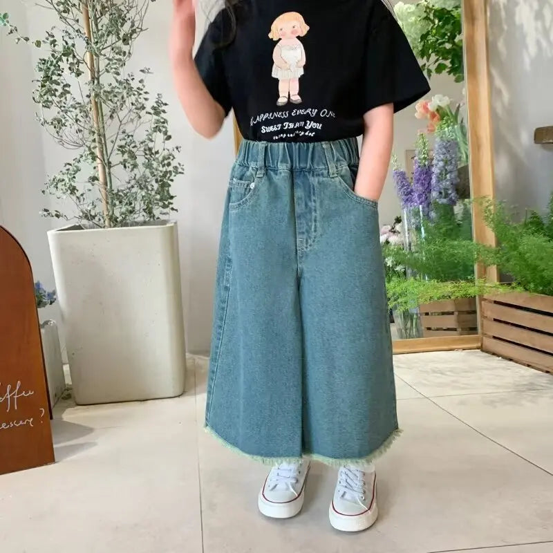 Girls' Jeans Spring And Summer New Style Children's Straight-leg Medium And Large Children's Wide-leg Spring Loose Trousers