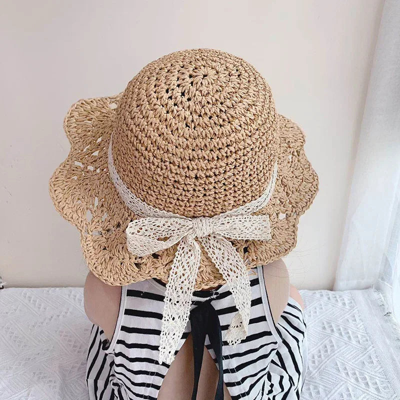 Children's Summer Hat Sunshade Lace Straw Baby Girl Cap Girls Baby Sunscreen Beach Hat Beach Children Panama Hat Princess