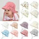 New Baby Cotton Bowknot Bucket Hat Children Sunscreen Outdoor Caps Boy Girl Print Panama Hat Unisex Beach Fishing Hat For 3-12M