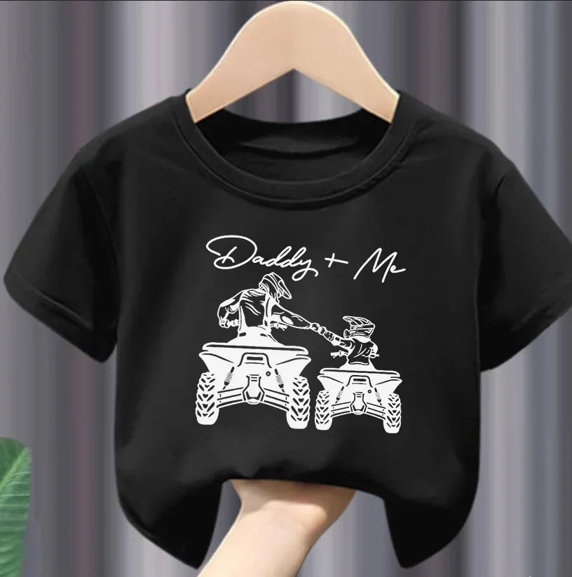 Boys "Daddy + Me" Riding Motorcycle Round Neck T-shirt Tee Top Casual Soft Comfortable for Summer Kids  Boys Clothes Best Seller