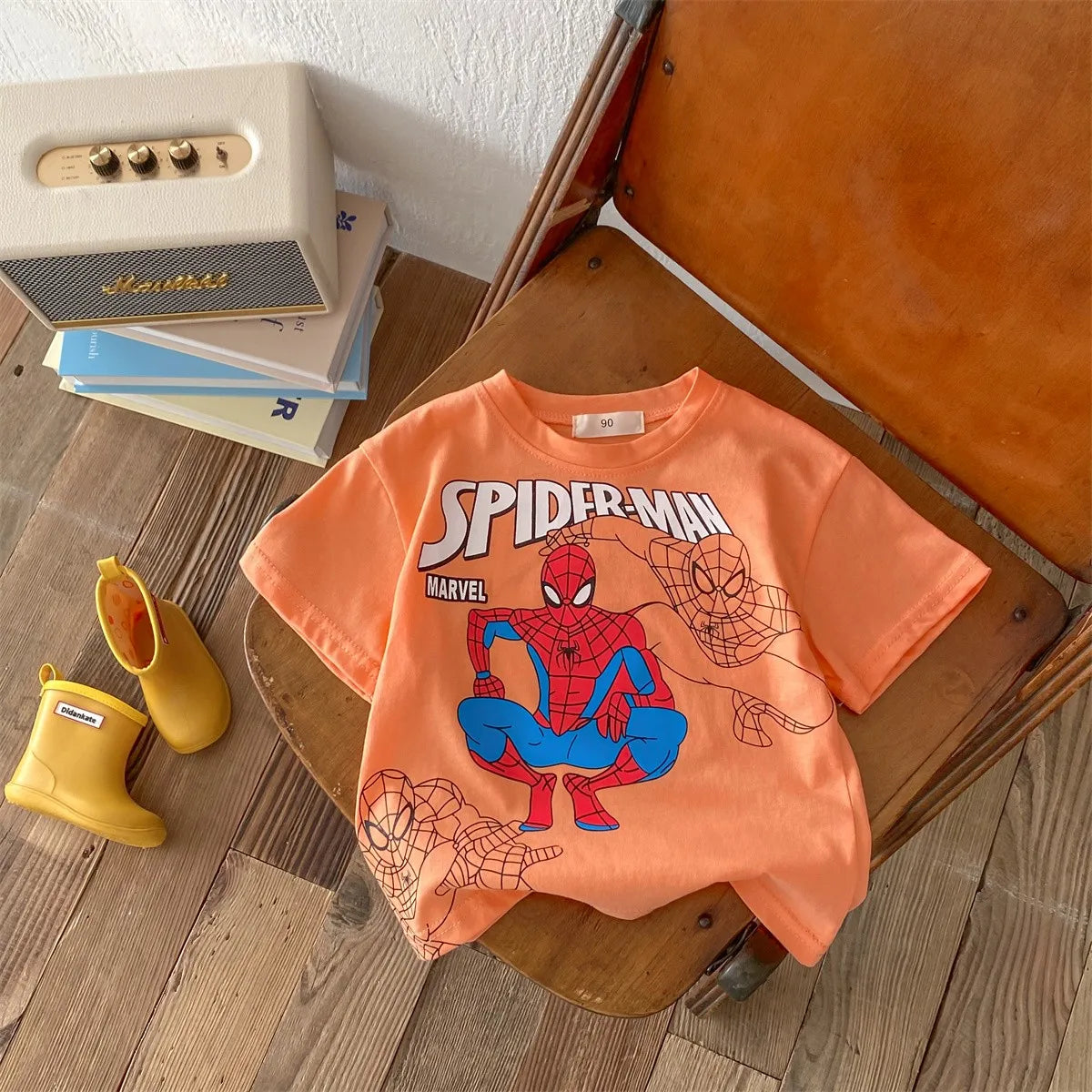 Hot Selling Cartoon Baby Boy And Girl T-shirts In 2024 Summer Round Neck Loose Short Sleeves Spider Man Printed Fashion Top