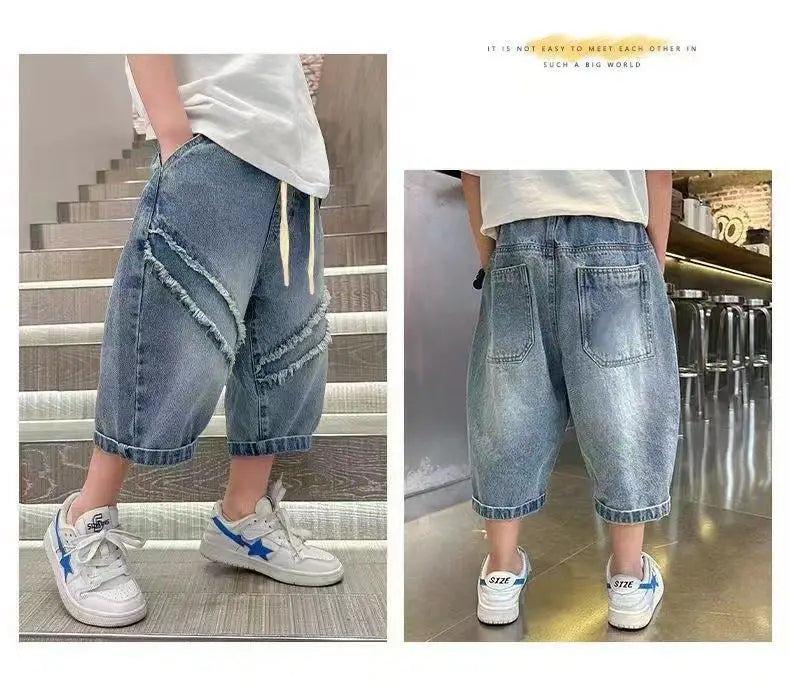 Boys' Pants Summer Thin Children's Seven Inch Denim Shorts Fashionable Loose Jeans 90-160cm