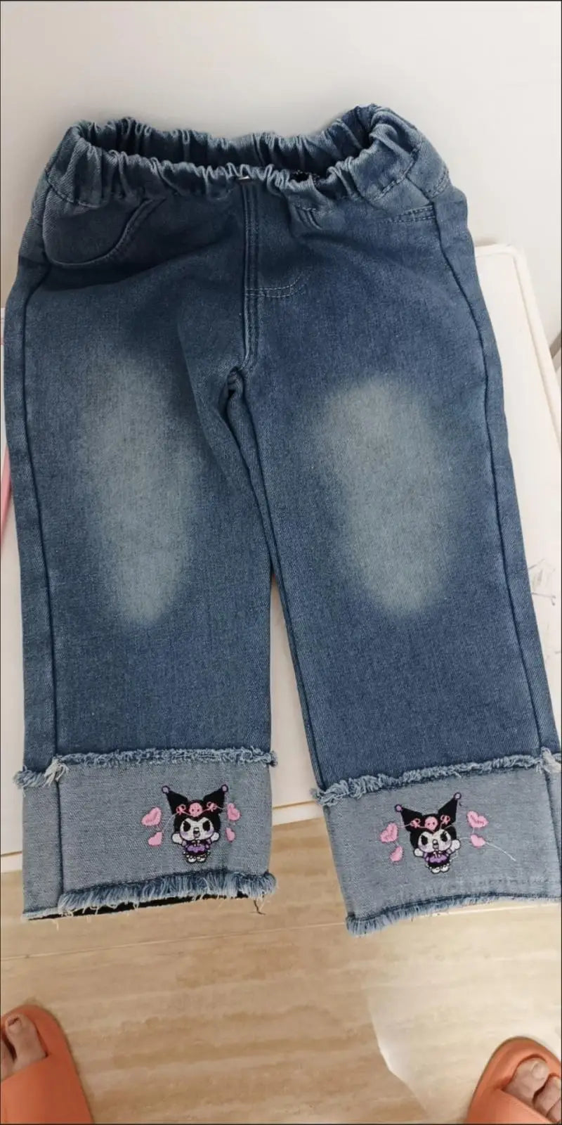 Cartoon Kuromi Girls Wide Leg Jeans Spring  Autumn Cute Elastic waist Versatile Straight Tube kids Childrens Wear Spring Pants