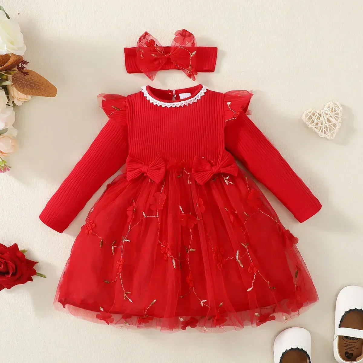 3Pcs Baby Girl Clothes Sets Bowknot Red Top Love Printed Trousers Casual Infant Outfits Newborn Toddler Clothing 3M 6M 12M