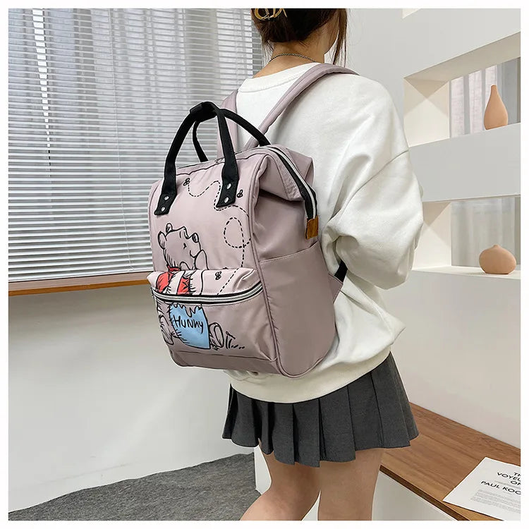 Disney New Mommy Bag Fashion Cartoon Print Large Capacity Mommy Bag Mother and Baby Bag Waterproof Bottle Diaper Backpack