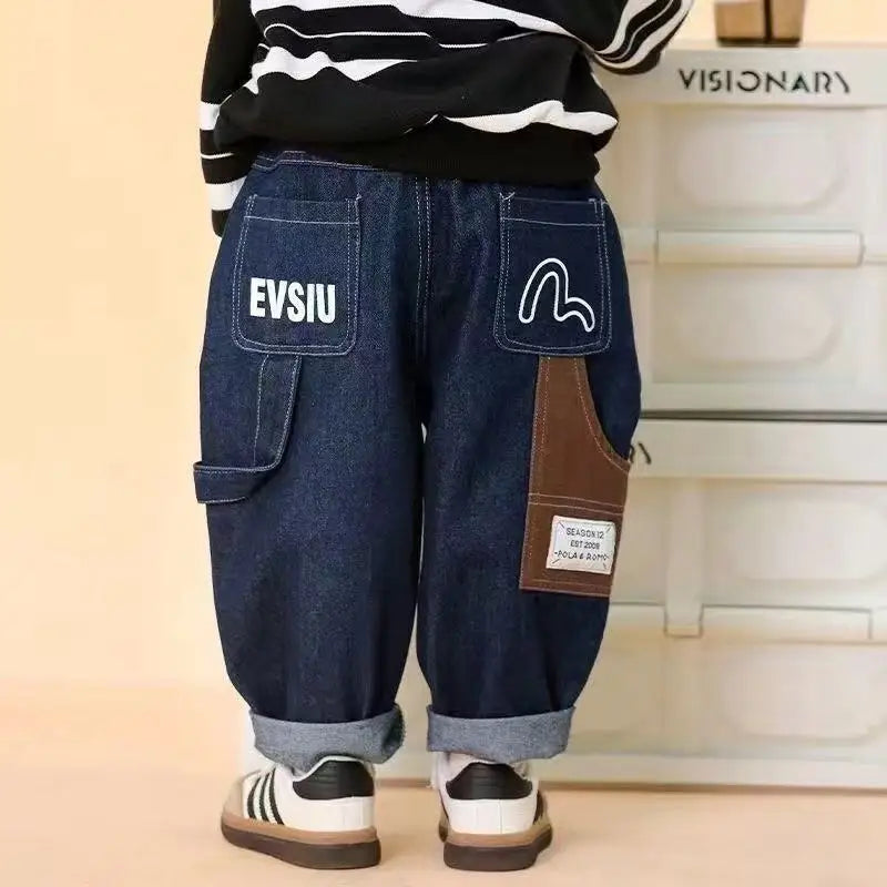 Children's Clothing Boys' Spring and Autumn Pants 2025 New Style Children's Jeans Medium and Large Children's Casual Pants