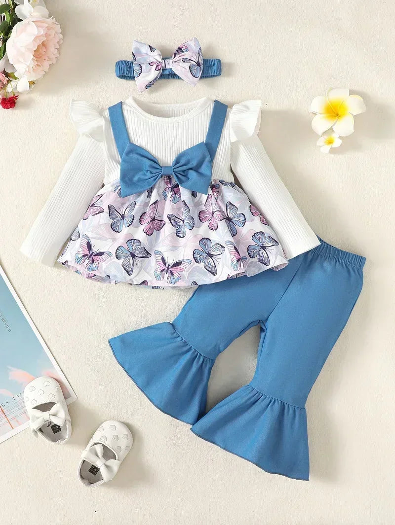 3Pcs Baby Girl Clothes Sets Bowknot Red Top Love Printed Trousers Casual Infant Outfits Newborn Toddler Clothing 3M 6M 12M