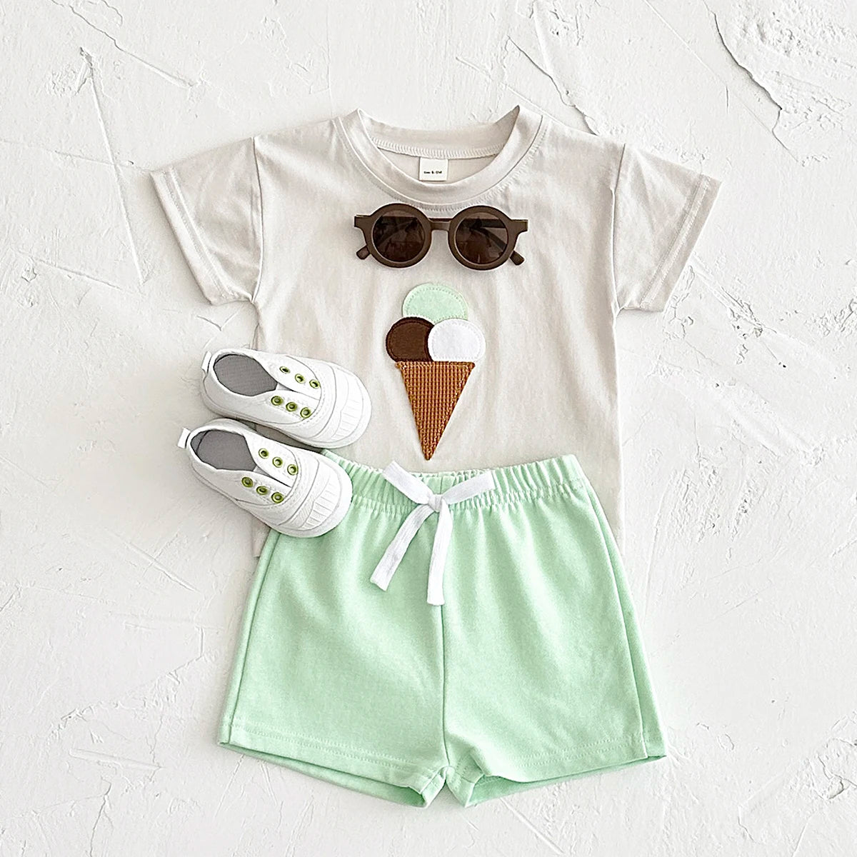 2Pcs Boy Girl Summer New Baby Clothes Sets Children Clothing Ice Cream Print T-shirt+Shorts Infant Toddler Outfit Suit Clothes