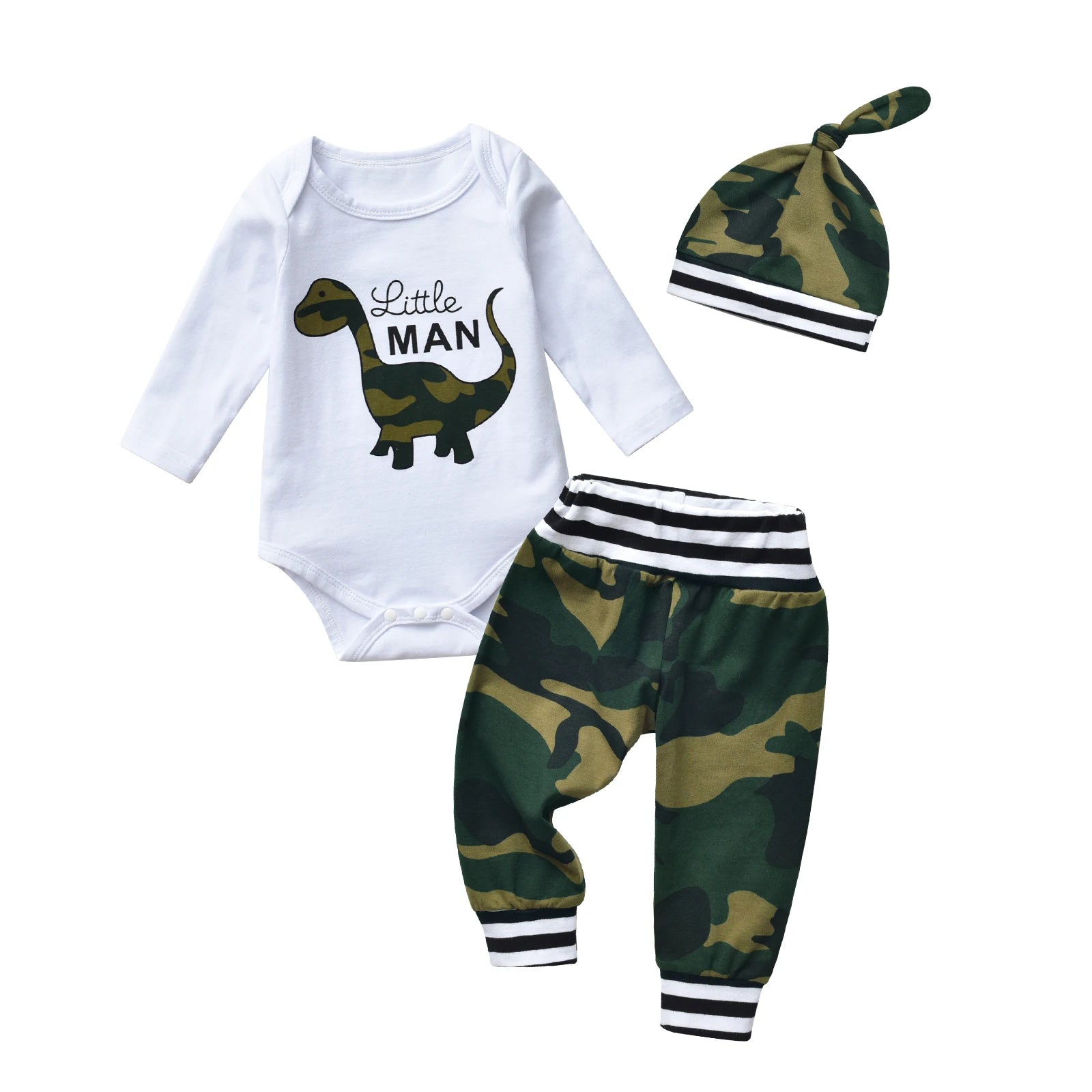 3Pcs Newborn infant Baby Boys Summer Clothes Set New Printed Short Sleeve Romper Top + Pants + Cap Toddler Outfit for Boys