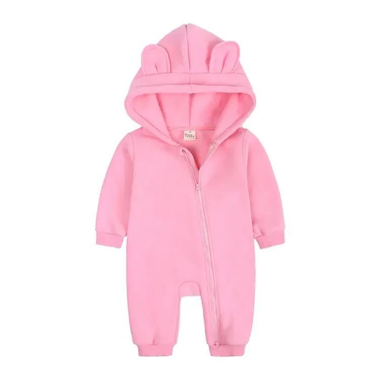 Winter Warm Baby Boy Romper Long Sleeve Hooded Zipper Baby Clothes Girl Romper Fashion Solid Newborn Clothing 3-24 Months