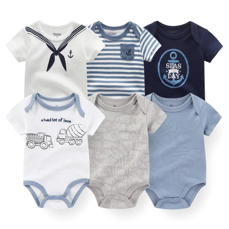 6Pieces Newborn Cotton Baby Boy Clothes Set Solid Color Sleeveless Baby Girl Clothes 0-12M Cartoon Print Bodysuits Summer Bebes