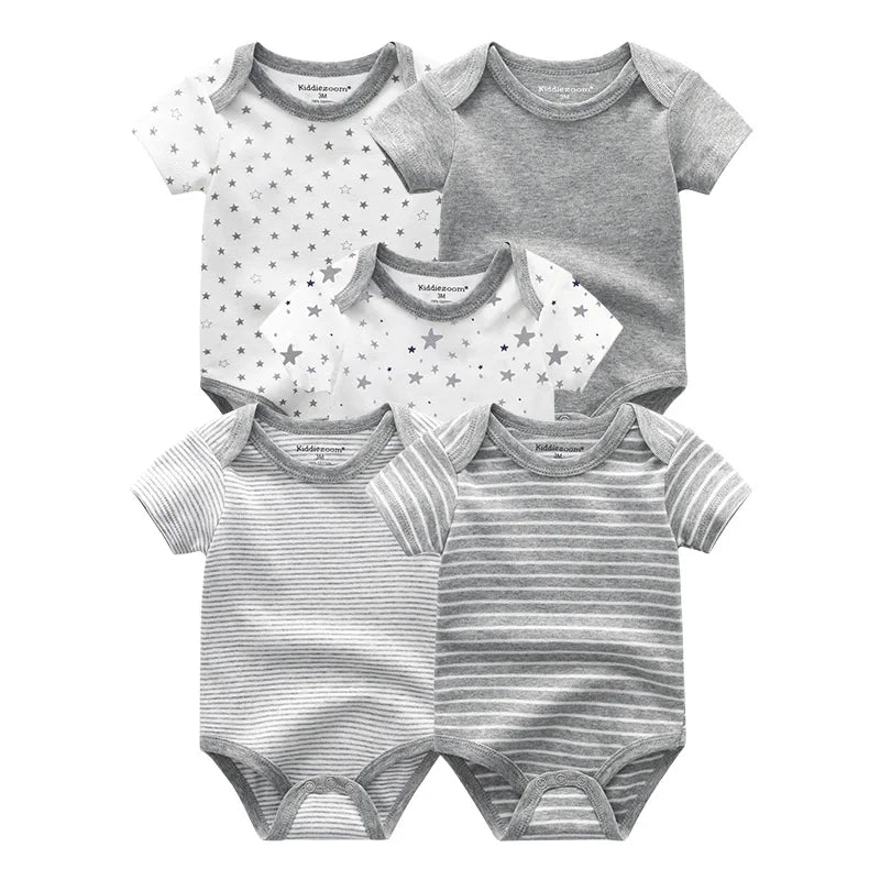 Unisex 5Pieces Newborn Bodysuits Cotton Baby Girl Clothes Set Summer Print Baby Boy Clothes Cartoon Sleeveless Solid Color Bebes